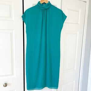 Patra Teal High Neck Shoulder Pad Midi Dress Women’s Size 8 EUC